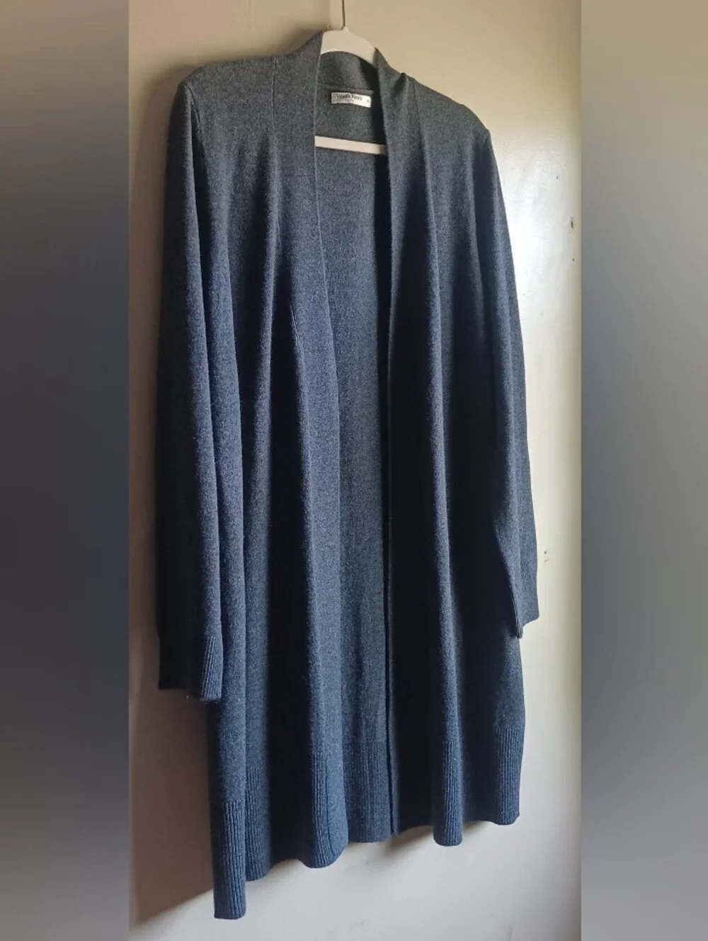 WOOLOVERS Cashemere and Merino Wool Edge to Edge Long Cardigan In Grey XL